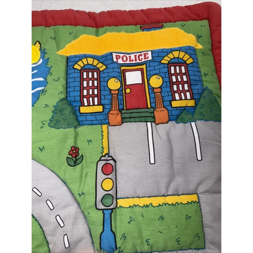 Vintage 1996 Kids II 26x26 Activity  Play Mat Town Farm Sensory Mirror Crinkle